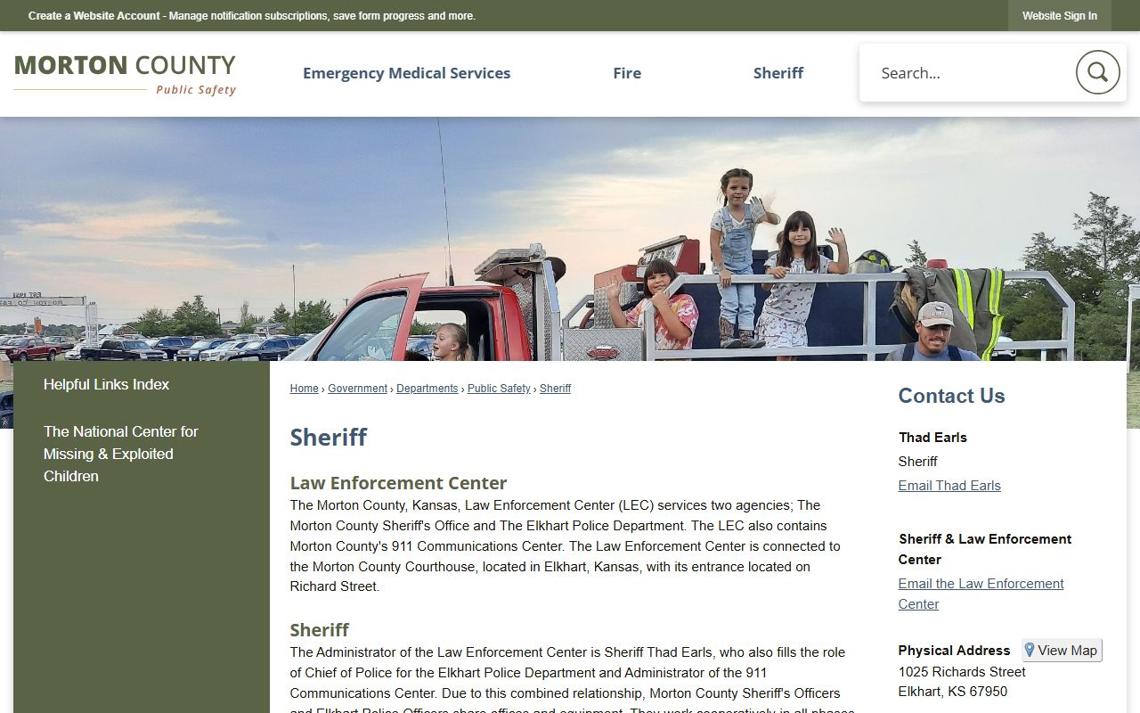 Morton County sheriff page for jail and inmate population contact information